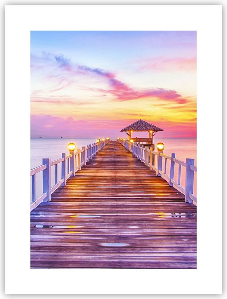 Poster - Poster ohne Rahmen - Sonnenuntergang Wasser Brücke Horizont - 30x40 cm - Wand Bild - Wanddeko - Wandbilder - Kunstposter - Wandposter - B...