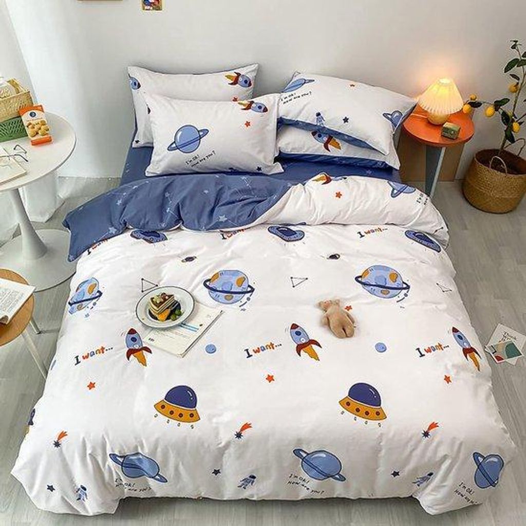 Unyqoos Kinderbettwäsche mit Weltraumreise-Thema aus weicher Baumwolle inklusive Kissenbezug