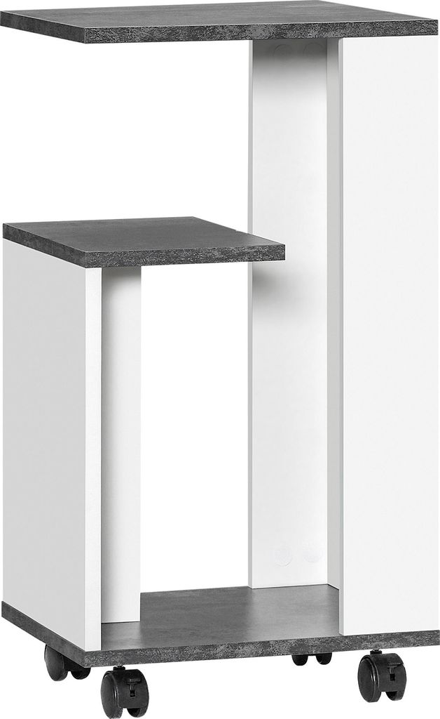 Nachtschrank, mit 4 Rollen, 3 Regale, 35 x 29,5 x 65,5 cm, Grau/Weiß