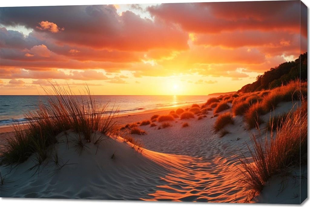 Bild 120x80cm auf Leinwand für Wohnzimmer Schlafzimmer Panorama Abendstrand