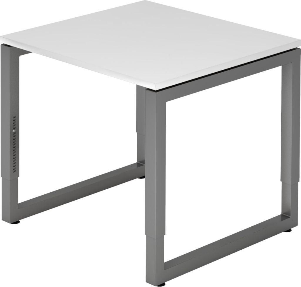 bümö Schreibtisch Serie-R - Nachbildung: Weiß, Größe: 80 x 80 cm, Gestell: Graphit