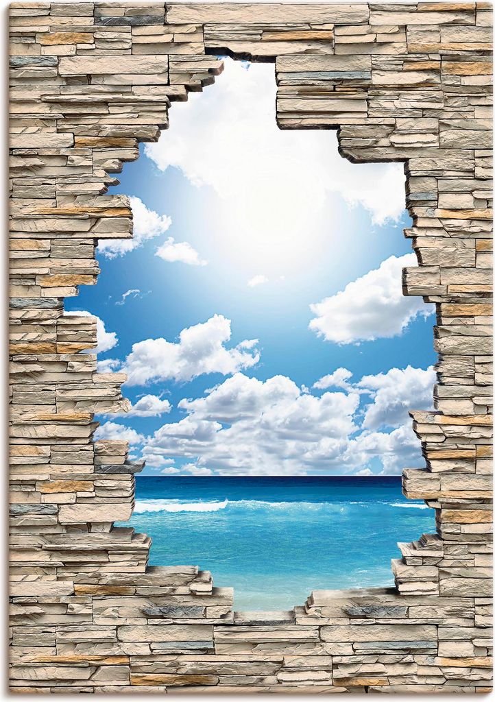 ARTland Leinwandbild Großartige Strandlandschaft Steinmauer Größe: 50x70 cm