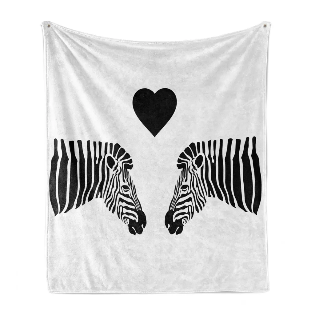 ABAKUHAUS Safari Morbida coperta in pile di flanella, romantico motivo con 2 zebre, soffice peluche per interni ed esterni, 125 x 175 cm, grigio antracite e bianco
