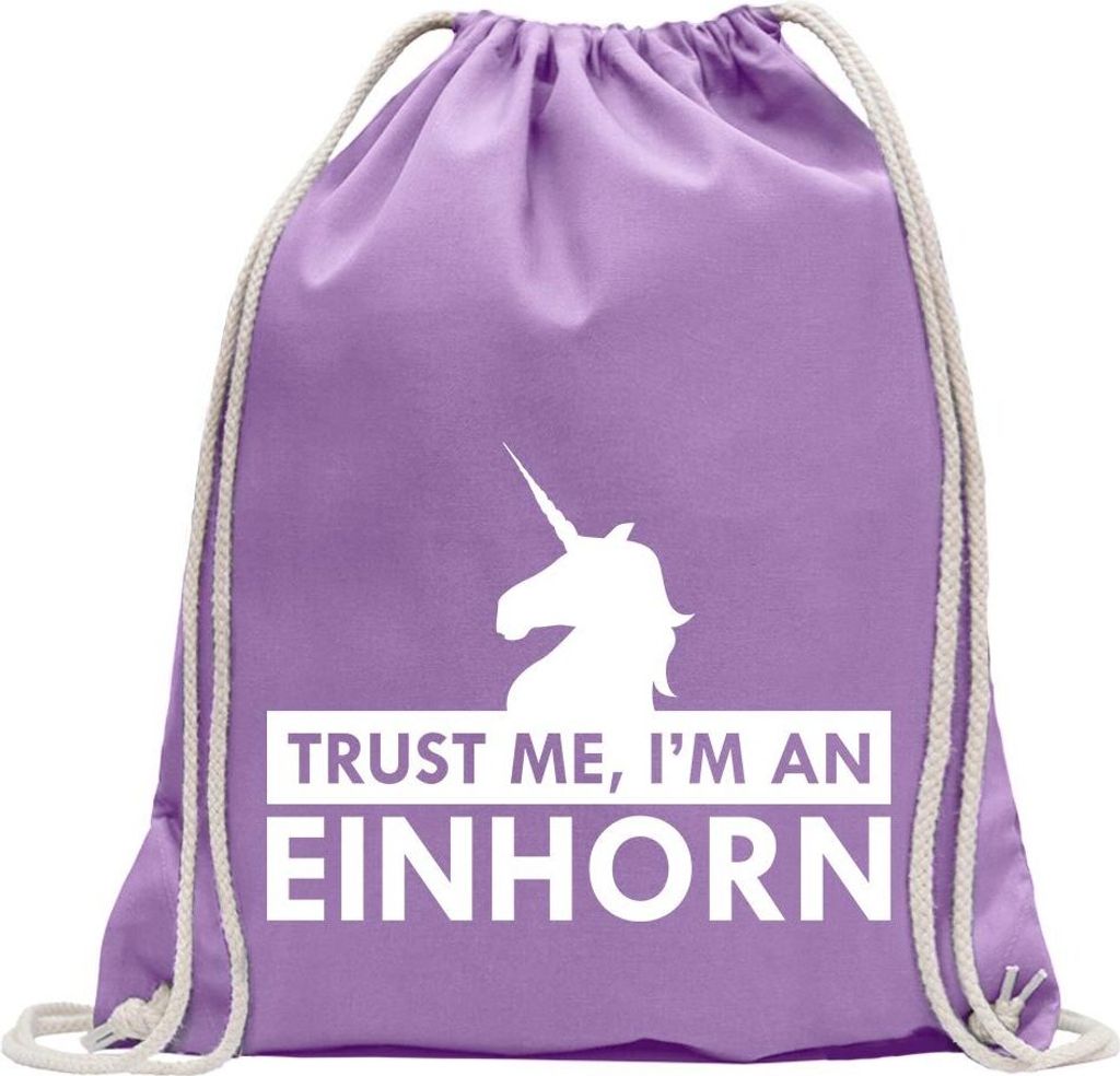 Kiwistar - Turnbeutel - lavendel - Trust me, im an Einhorn - Fun Rucksack Sport Beutel Gymsack Baumwolle mit Ziehgurt