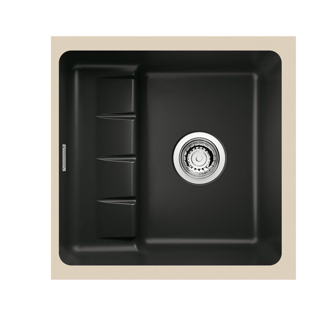 NABER 1091023 Unterbauspüle PickUP U mit Premium-Drehexzentergarnitur, ab 600 mm Schrankbreite, Keramik, Nero