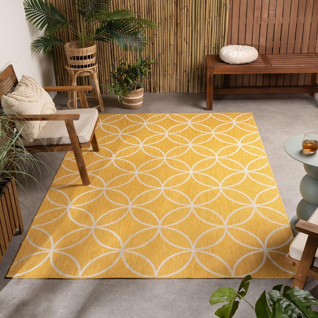 Volero - Geometrischer Outdoor Teppich - Faro Ripple Gelb - 120x170cm - Balkon, Garten, Terrasse, Wintergarten - Boho