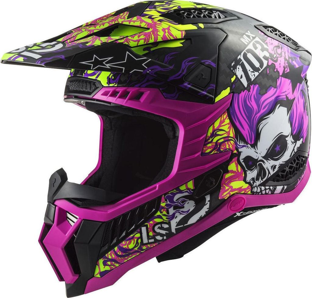 LS2 MX703 X-Force Fireskull Carbon Motocross Helm, schwarz/violett, L (59/60)