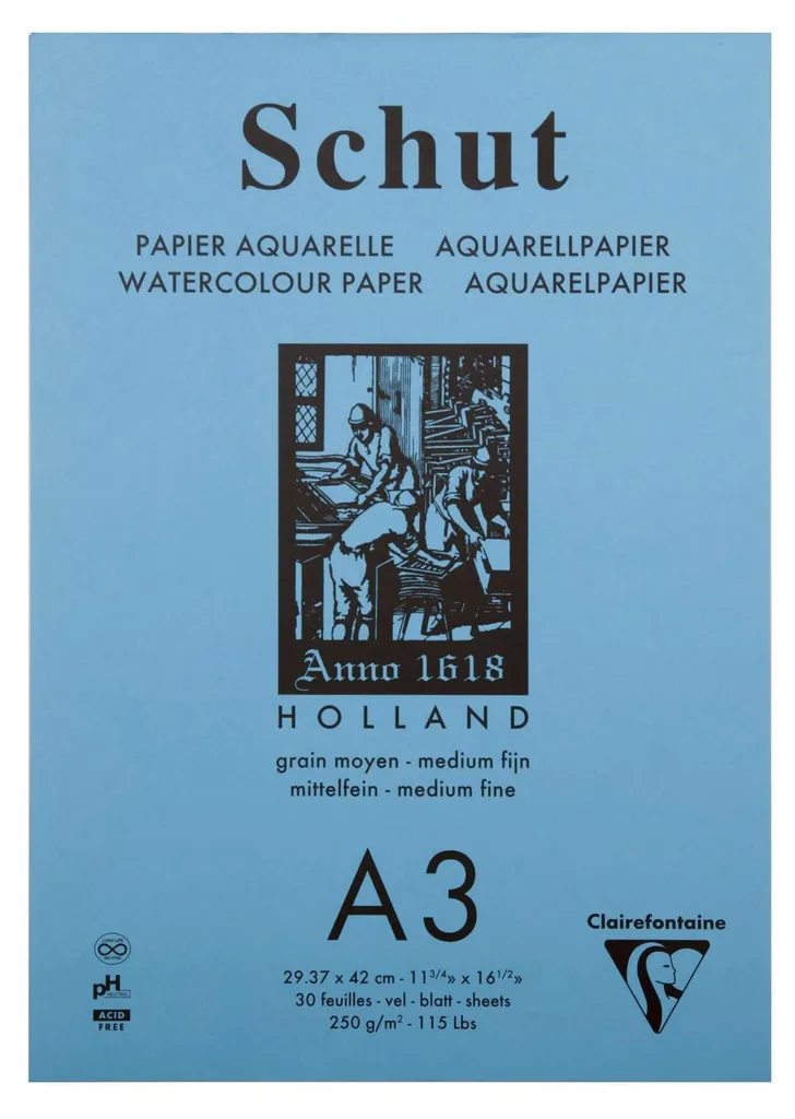 Papier aquarelle Schut motif bleu 250g A3 30 feuilles pour artistes