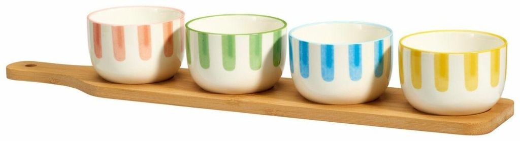 HOWHOMELY | Servierschalen - Snackschalen - 5er Set - beige - weiß - Servierset - Bambustablett - modern