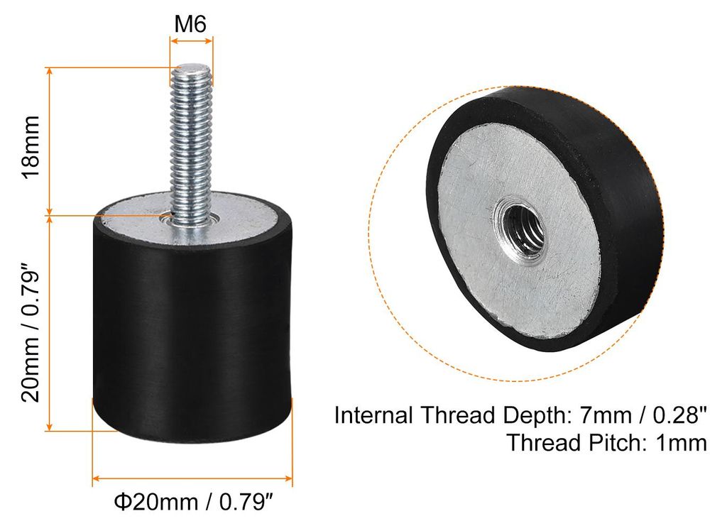 4 Stš¹ck Gummihalterungen M6 Stecker/Buchse Vibrationsisolator Sto?d?mpfer D20mmxH20mm