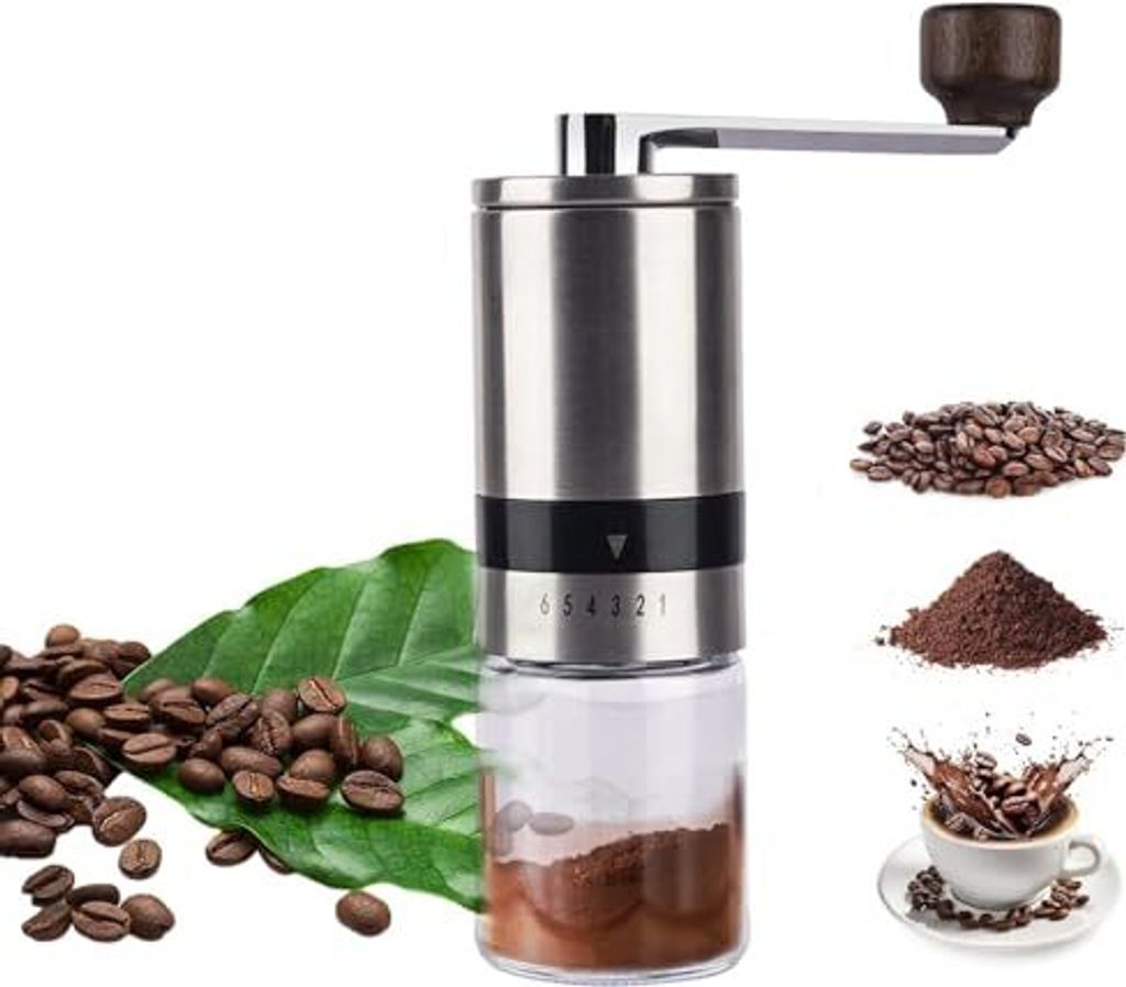 Manuelles Kaffeemühle Edelstahl Hand Keramik Burr 6 Einstellbare Einstellungen Schleifen Bohnen, Getreide, Gewürznüsse