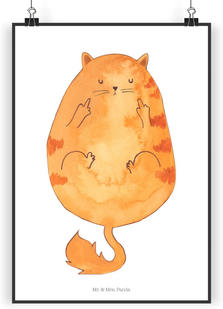 Mr. & Mrs. Panda Bild Katze Mittelfinger DIN A4 - Weiß - Geschenk, Kater, Tiger, Genervt, Wandbild, wanddeko, Plakat, Cat, Katzen, drucke, kunstdr...
