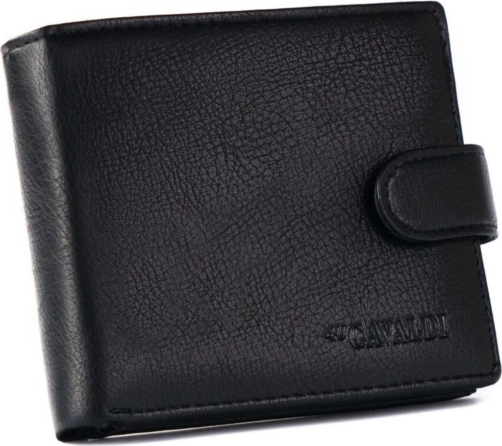 4U Cavaldi | Herrengeldbörse, mit doppeltem Geldscheinfach, ökologisches Leder, Schwarz, 11.5x9.5 cm