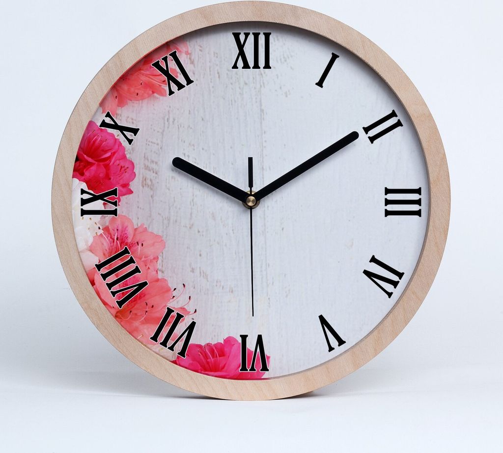 Holzuhr 20fi cm wanduhr - schwarze Spitzen - Blumen