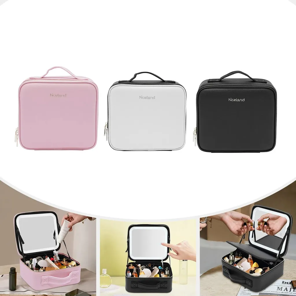 Trousse de toilette miroir LED rose : fini le maquillage raté en voyage - 4