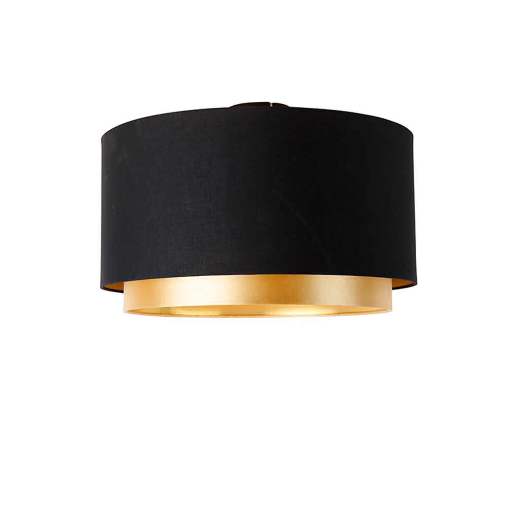 QAZQA - Moderne Deckenleuchte I Deckenlampe I Lampe I Leuchte schwarz mit Gold I Messingenem 47 cm Duo-Schirm - Combi I Wohnzimmer I Schlafzimmer -...