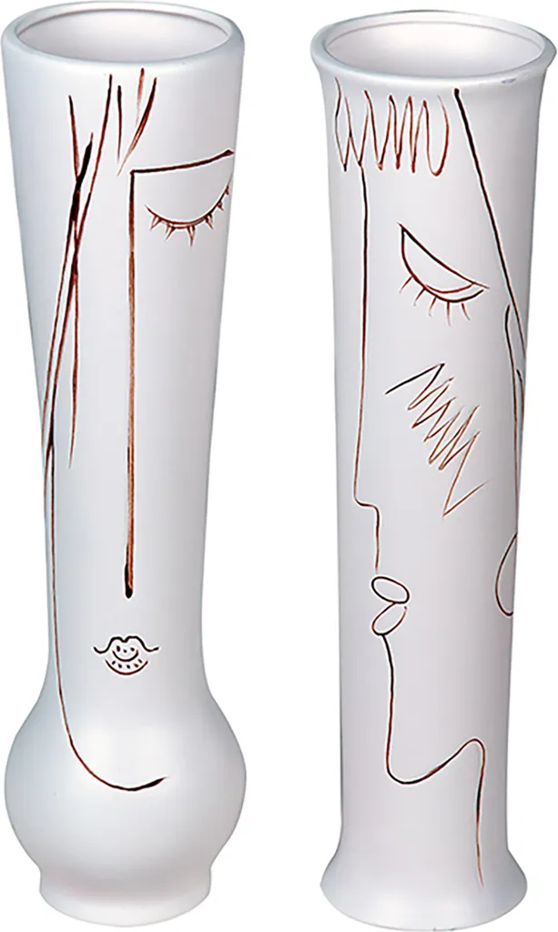 Décoration salon vase de sol visage blanc 60 cm en céramique lot de 2