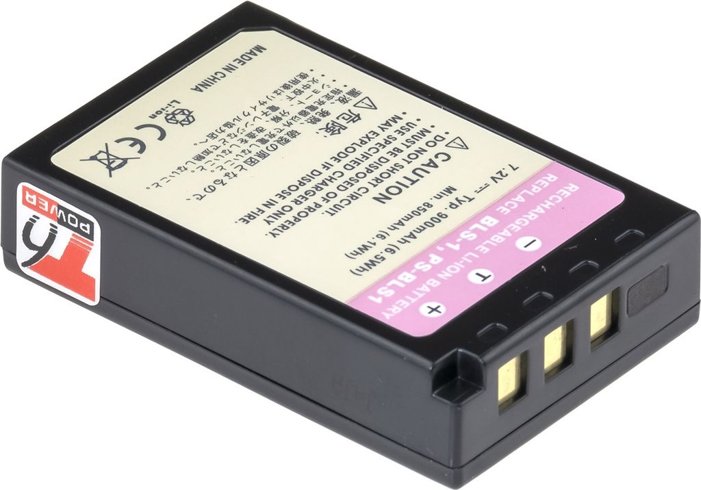 T6 Power Akku für Olympus Digitalkamera, Teilenummer PS-BLS1, Li-Ion, 7,2 V, 900 mAh (6,5 Wh), schwarz