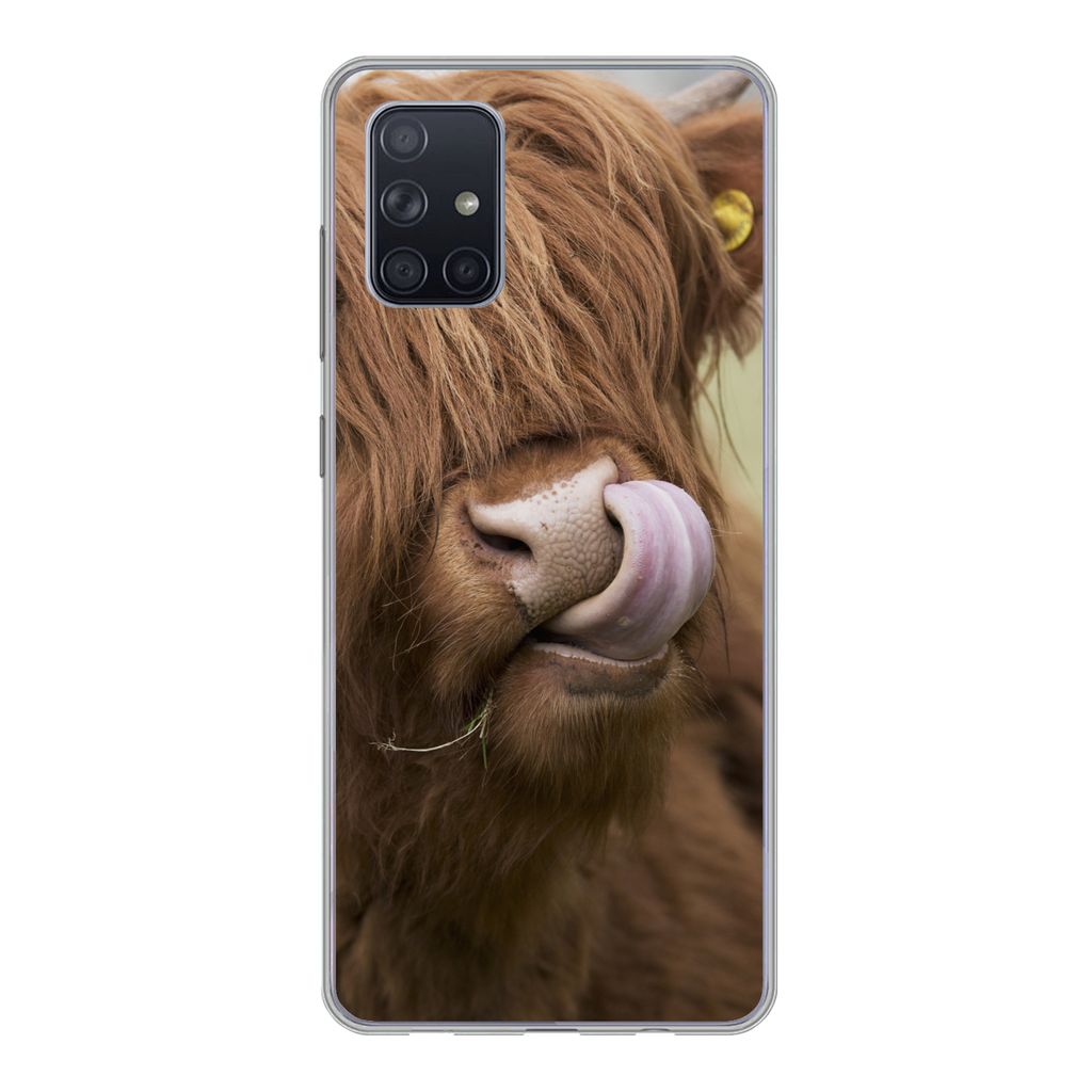 MuchoWow Handyhülle Schutzhülle Hülle für Samsung Galaxy A51 5G Schottischer Highlander - Braun - Tiere Silikon Softcase Handy Hülle - Abbil...