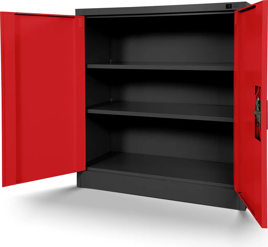Armoire de classement basse pour dossiers et archives rouge et gris