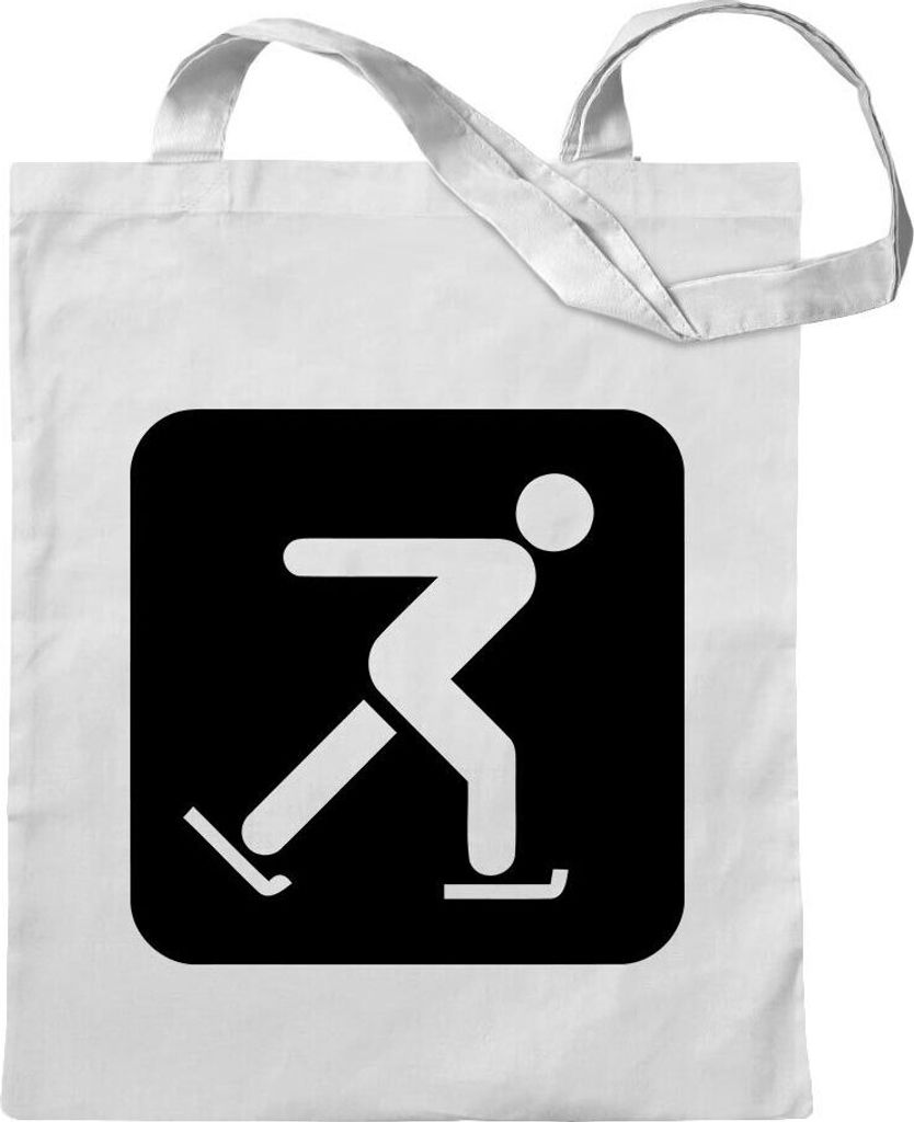 Kiwistar - Baumwolltasche - weiss - Schlittschuhlaufen Piktogramme - Tragetasche Stoffbeutel Umhängetasche Langer Henkel