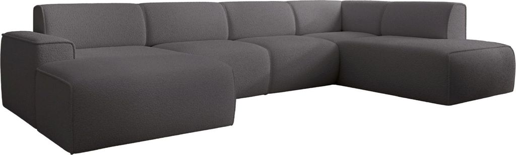 Selsey Bouvi – Wohnlandschaft mit seitlicher Rückenlehne an der Ottomane rechts, dunkelgrau, Bouclé