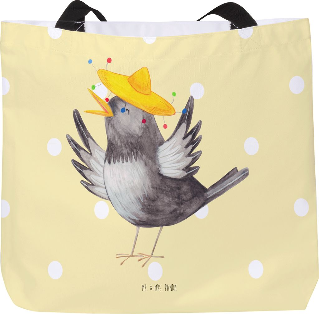Mr. & Mrs. Panda Tote Bag Rabe Sombrero - Gelb Pastell - Geschenk, Schultasche, glücklich sein, Reisetasche, Vogel, Tasche, Vögel, Elster, Strand...