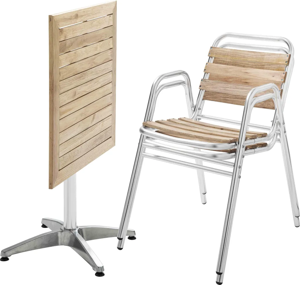 Set de terrasse pliable sans entretien en aluminium et bois Oviala 70cm