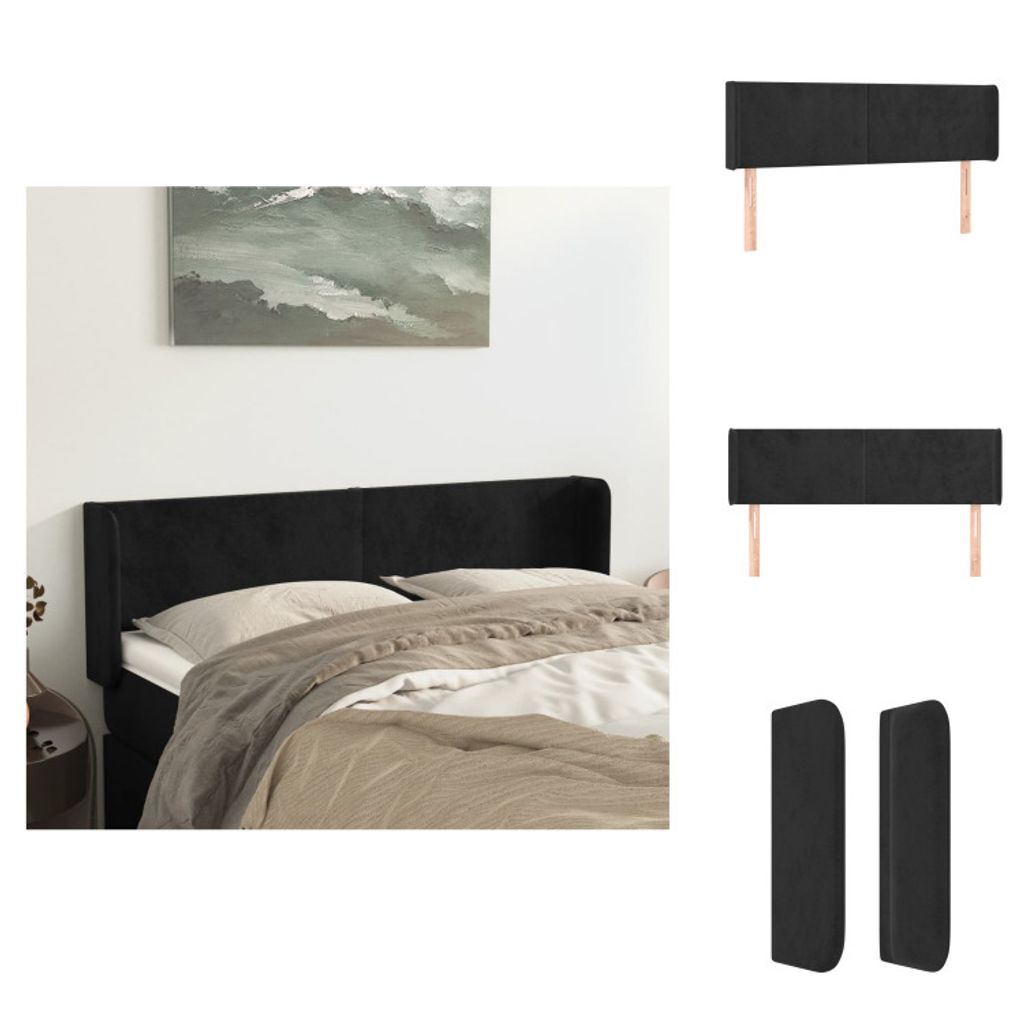 vidaXL Kopfteil mit Ohren Schwarz 147x16x78/88 cm Samt -  Produktbild 