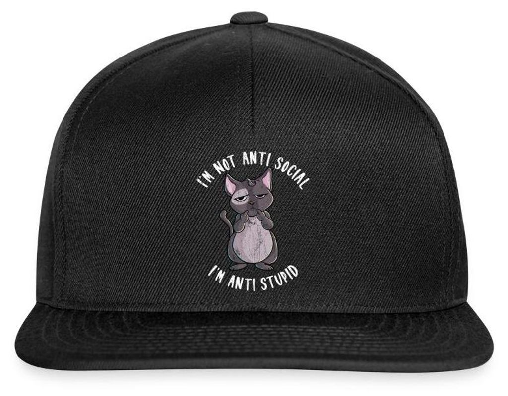 Spreadshirt I’m Not Anti Social I’m Anti Stupid | Genervte Katze Snapback Cap, One size, Schwarz/Schwarz
