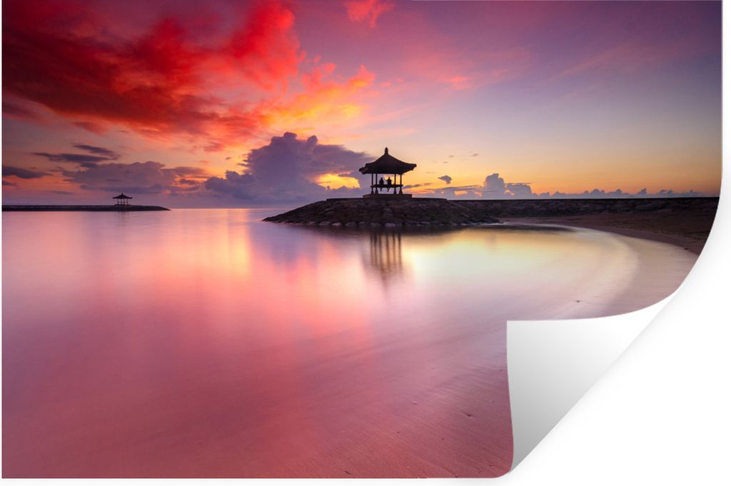 MuchoWow Wandtattoo Wandsticker Wandaufkleber Sonnenuntergang - Strand - Himmel 90x60 cm Selbstklebend und Repositionierbar - Aufkleber