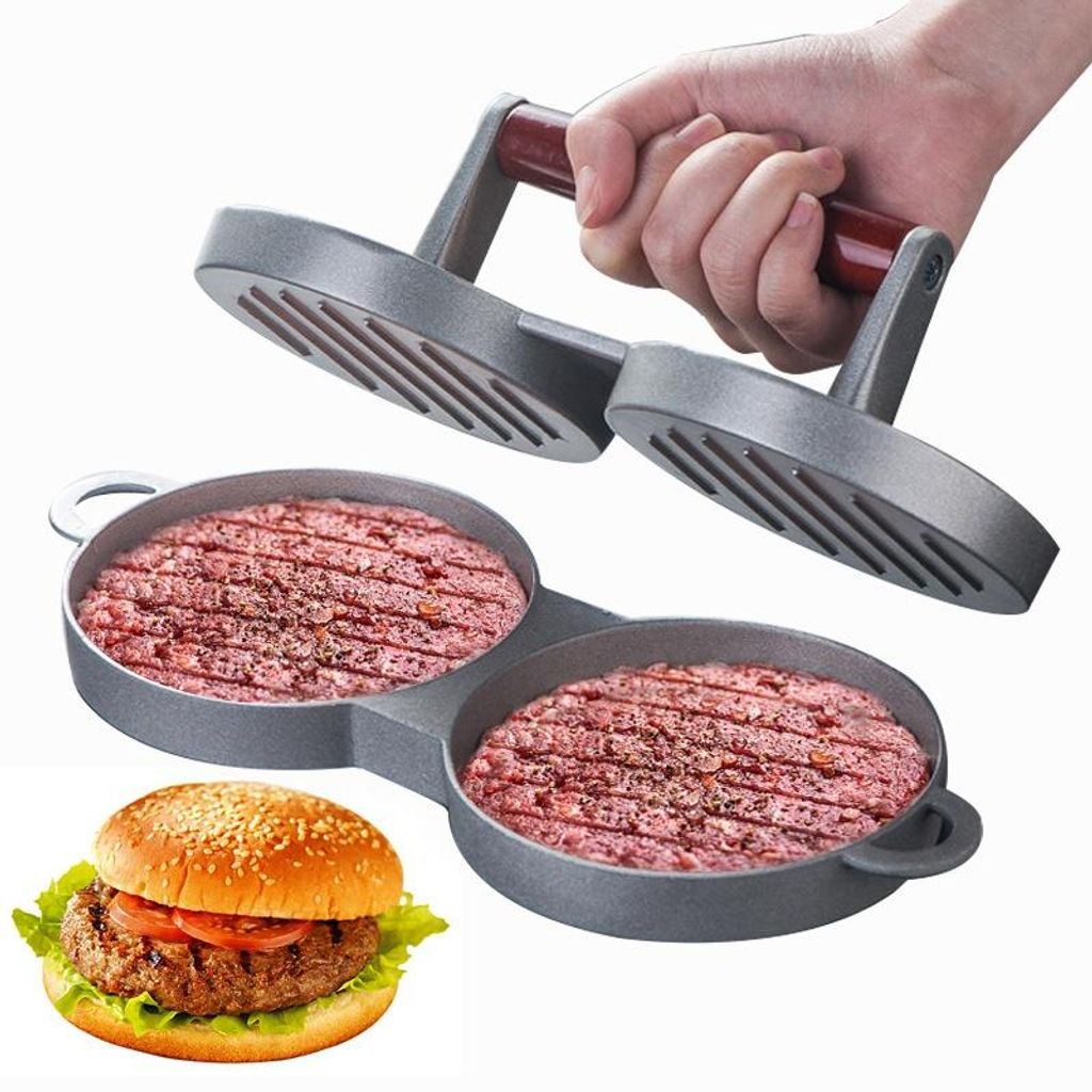 FORSMANO Doppelte Burgerpresse aus Aluminiumlegierung, Antihaft Burger Patty Presse, für Hamburger, Fleischpatties und Reisbällchen, 28.5x12cm