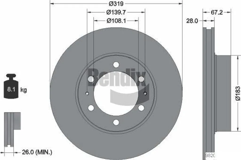 Disque de frein haute performance BENDIX BDS1746 compatible Hilux et Tacoma