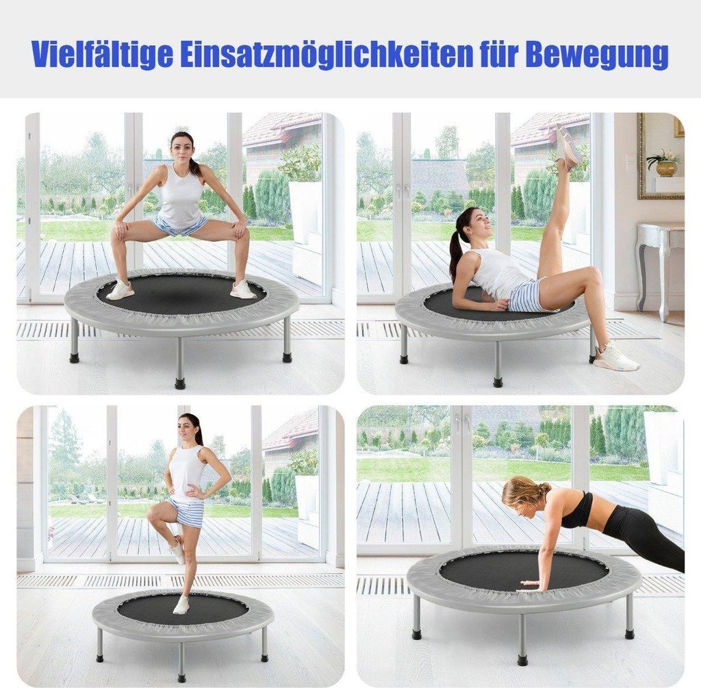 Mini-Fitness-Trampolin, faltbar, 97 cm, 150 kg Tragkraft, grau