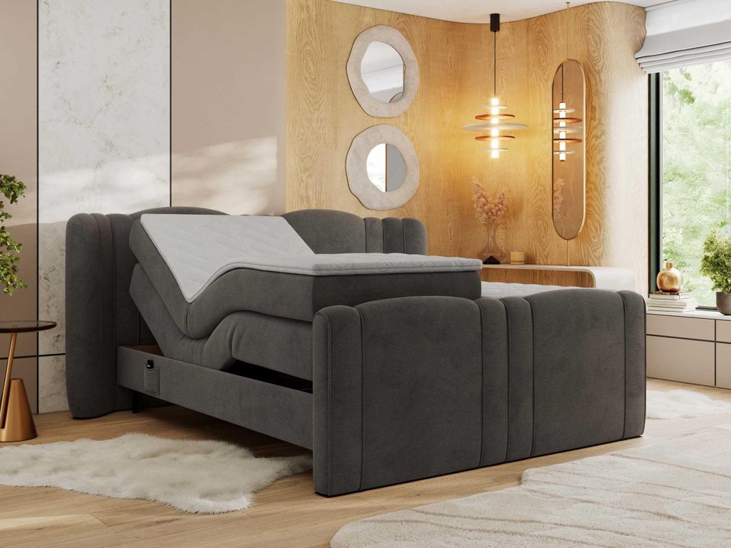 MKS MEBLE Boxspringbett mit motor FORTINA 180x200 cm elektrisch verstellbar 7-Zonen Multipocket Matratze Bettkasten Polsterbett - Dunkelgrau Velvet...