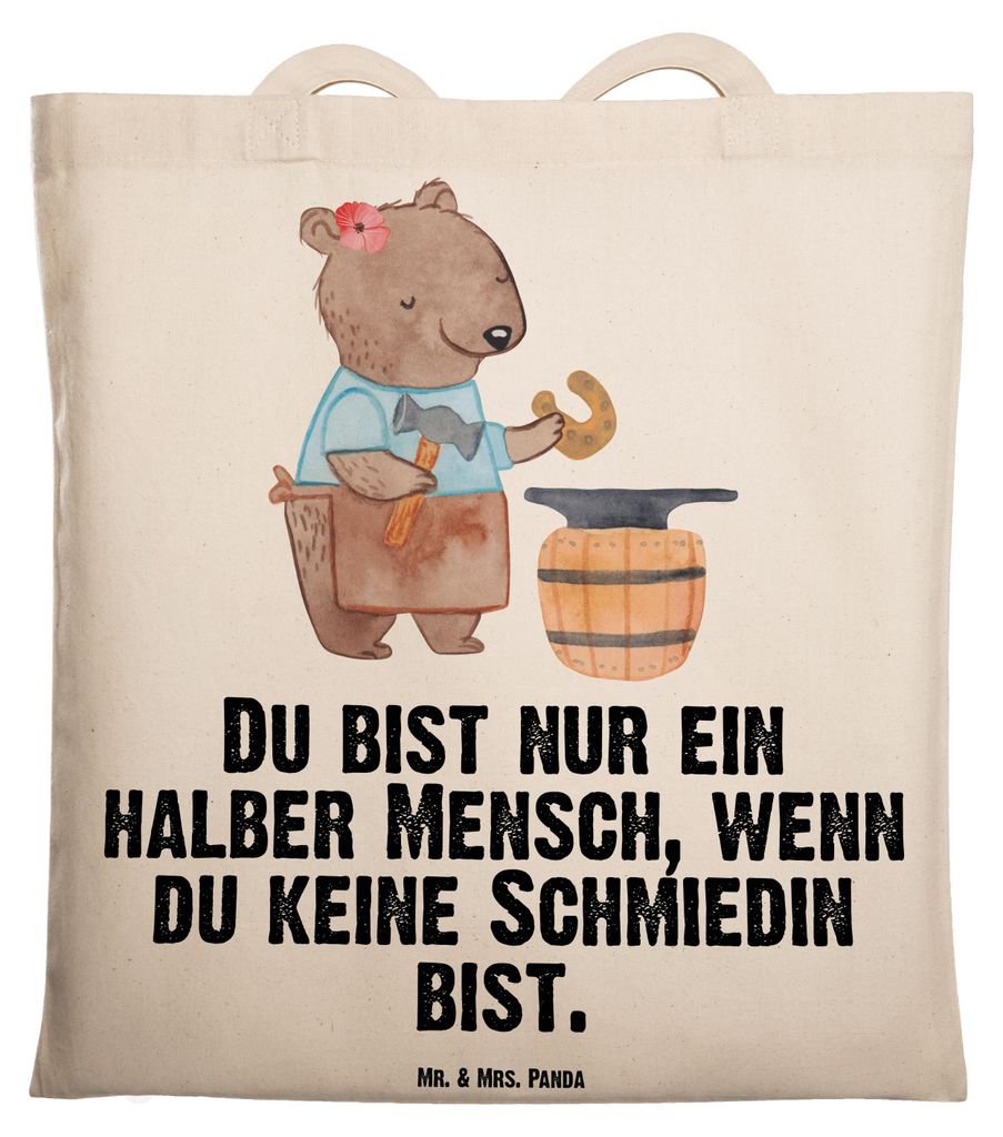Mr. & Mrs. Panda Jutetasche Schmiedin Herz - Transparent - Geschenk, Tote Bag, Laptoptasche, Tasche, totebag, Baumwollbeutel, Einkaufstasche