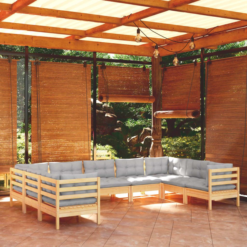 9-tlg. Garten-Lounge-Set mit Grauen Kissen Kiefernholz , Gartenmöbel-Sets Design 2024
