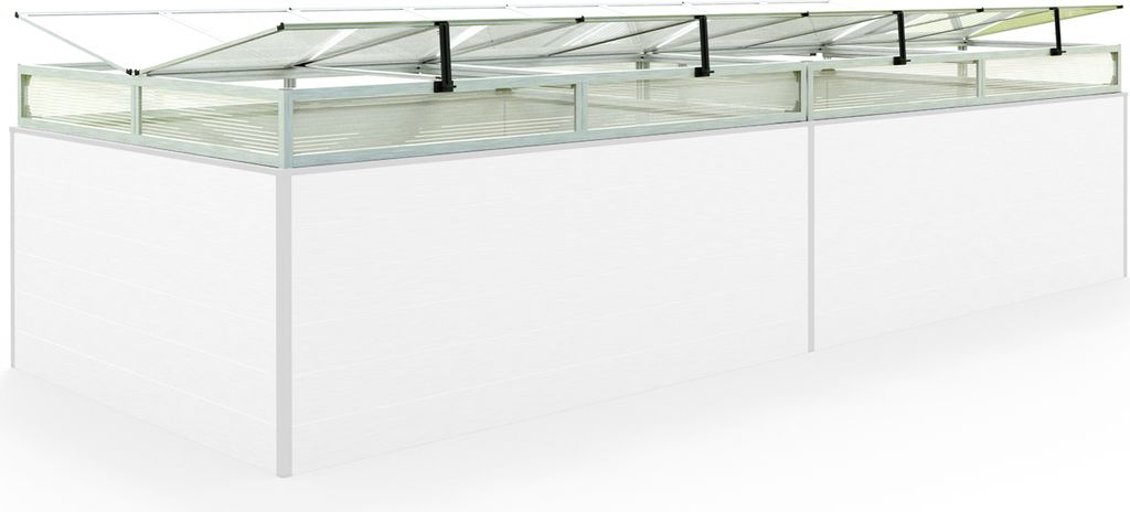 Frühbeetkasten 387x150 cm Frühbeetaufsatz Aufzucht Treibhaus, Aluminium mit Polycarbonat Doppelstegplatten, UV-beständig, inkl. Öffnungsklappen