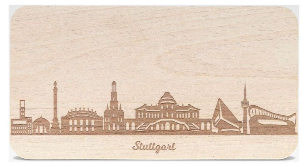 Frühstücksbrettchen Stuttgart mit Skyline-Gravur - Brotzeitbrett und Geschenk für Stuttgart-Liebhaber - auch als Souvenir geeignet