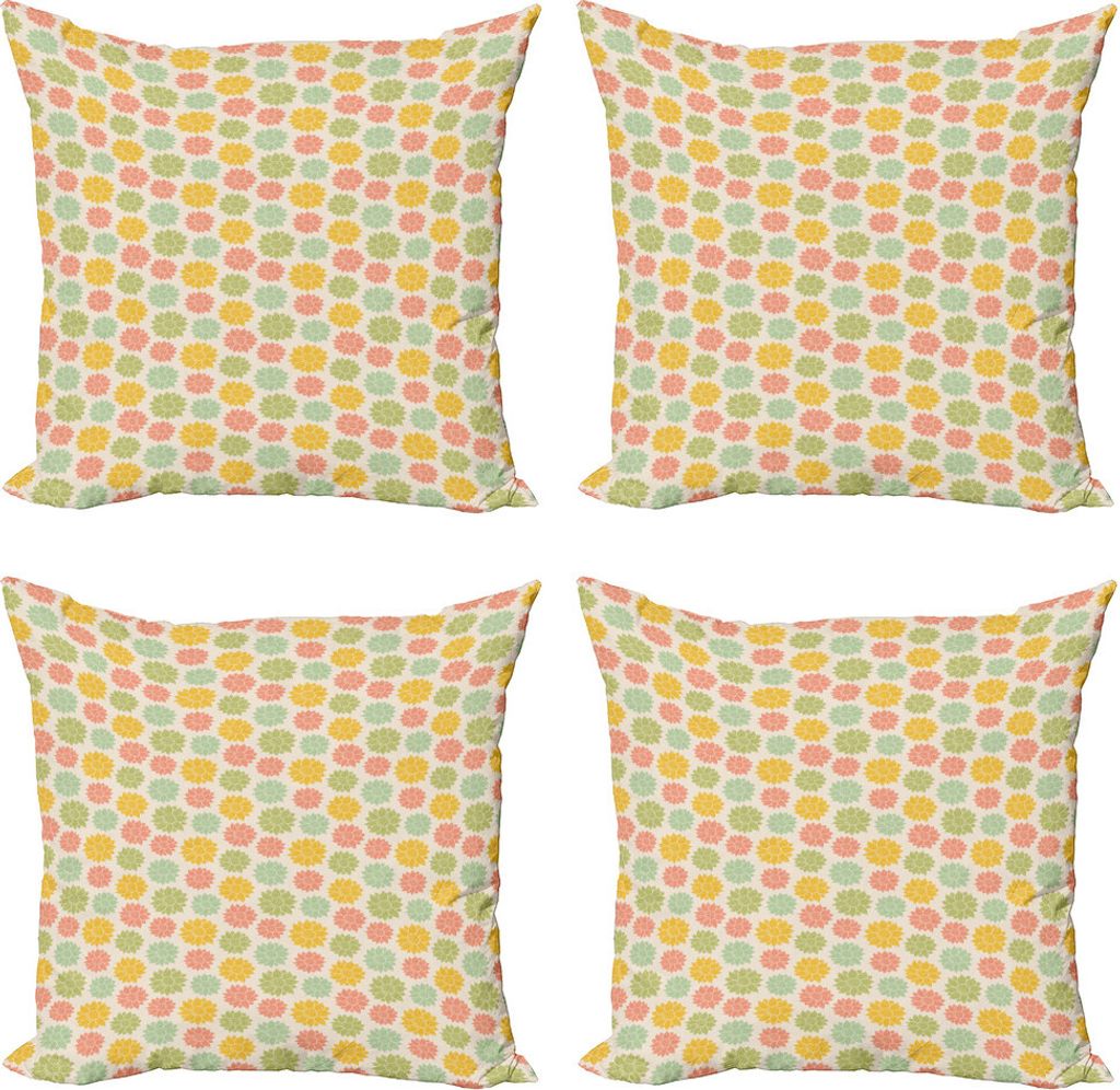 ABAKUHAUS Blumen Kissenbezug Set (4 Stück), Bunte Sonnenblumen Ornament, Moderner Doppelseitiger Digitaldruck, 60 cm x 60 cm, Champagne und Multic...
