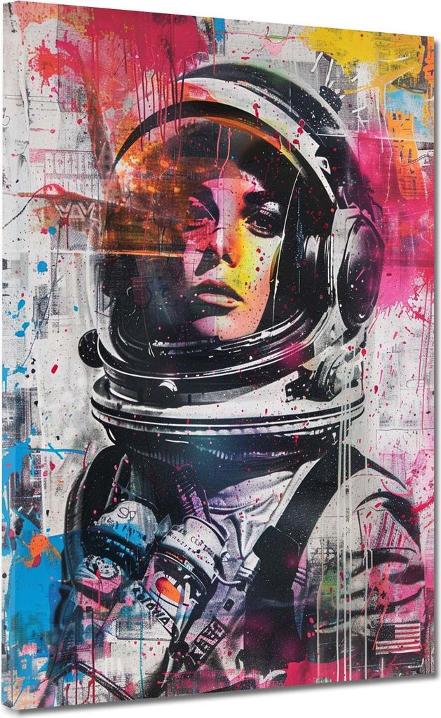 Astronautin Pop Art bunt modern Leinwandbild Wandbild Kunstdruck XL Wanddeko: 60x80x4cm