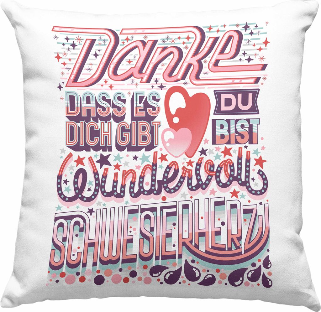 Trendation - Beste Schwester Deko-Kissen mit Füllung 40x40 Geschenk von Schwester an Schwester Lieblingsschwester von Bruder Geschenkidee Spruch (...
