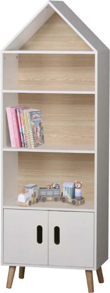 Bibliothèque enfant maison design bois blanc avec étagères de 147cm