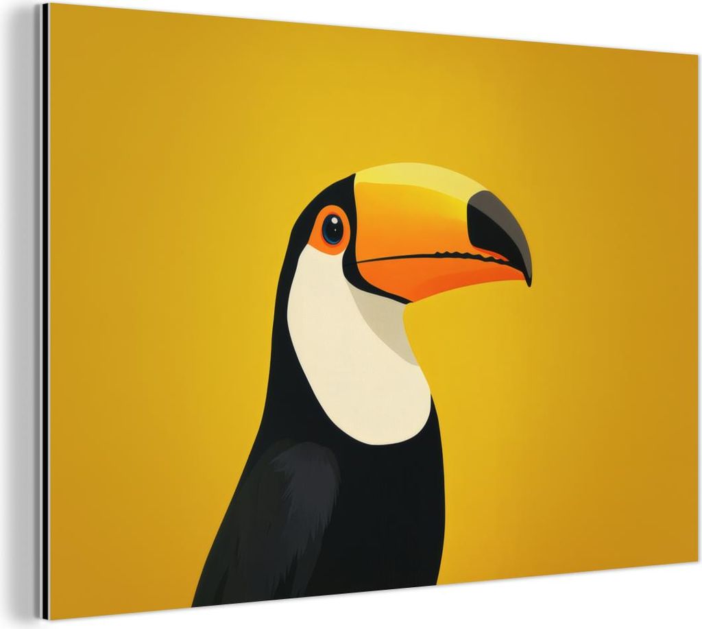 MuchoWow Wanddekoration Metall Metallbild Wandkunst 120x80 cm Tukan - Minimalistisch - Schnabel - Orange MuchoWow Aluminium Gemälde - Alu Bild