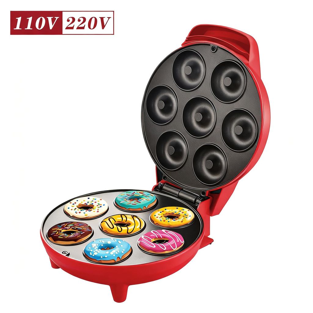 AIORBER Elektrischer Donut Maker 1200W, doppelseitig beheizt, Antihaft, leicht zu reinigen, mit Kontrollleuchte, weiß