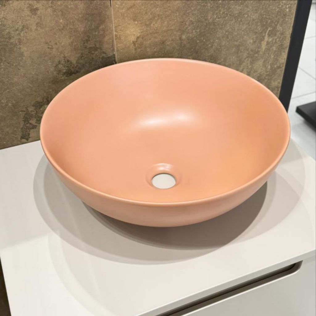 ECOLAM Waschbecken Luqa 40 cm terracotta matt rund Keramik Aufsatzwaschbecken Waschschale Orange