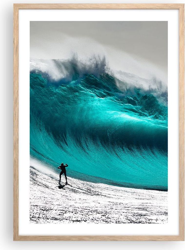 Gerahmtes Poster - Rahmen in heller Eiche - Surfen Welle Produktbild 
