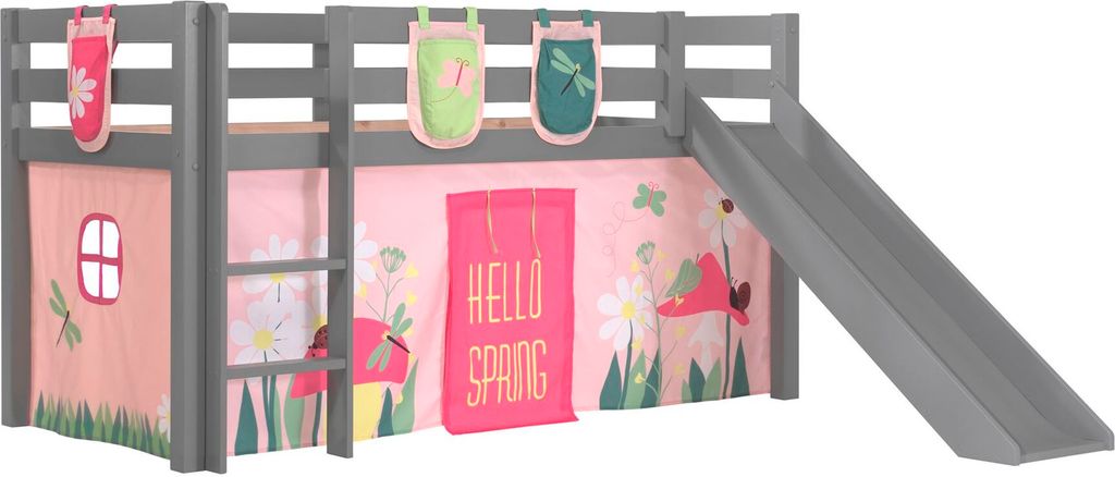 Kinderbett mit Rutsche Karolina Massivholz Grau Textilset Spring 3