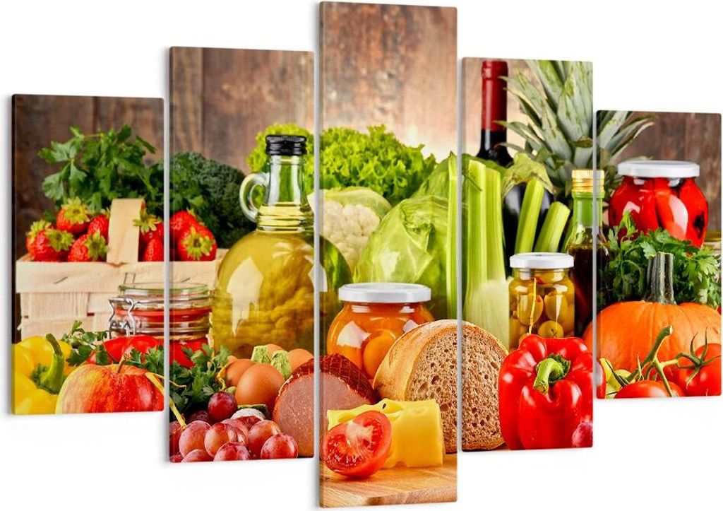 Bild auf Leinwand - Leinwandbild - Lebensmittel Gemüse Brokkoli Fleisch - 150x100cm - Wand Bild - Wanddeko - Leinwanddruck - Bilder - Kunstdruck -...