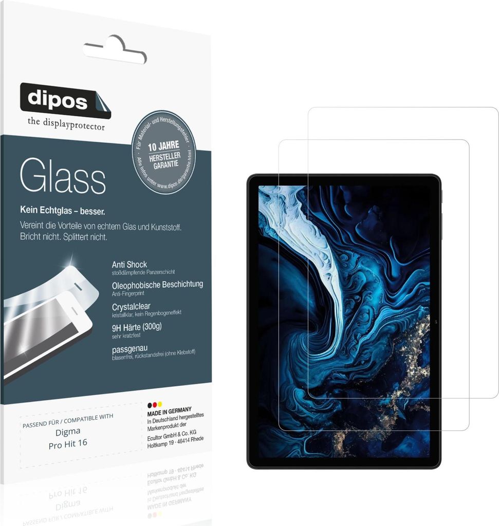 2x Schutzfolie für Digma Pro Hit 16 - Anti-Shock 9H Folie dipos Glass Kunststoffglas